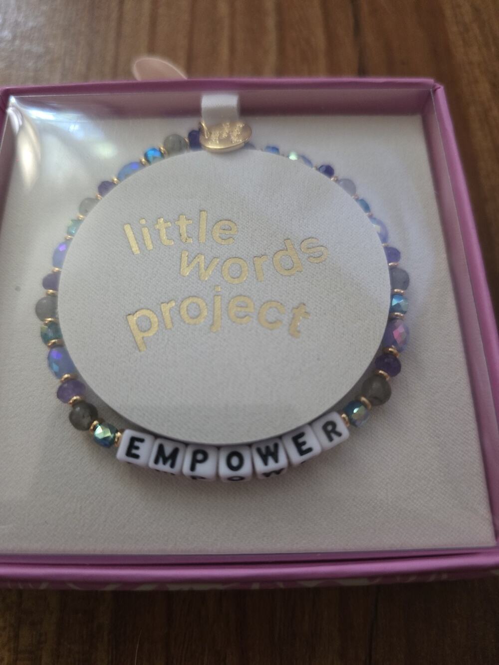 Little Words Project "EMPOWER" Bracelet Beaded Crystal Gold-tone S6